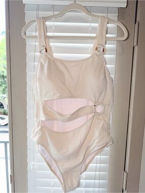 Fashion Nova White Cutout One-Piece Swimsuit with Ring Detail